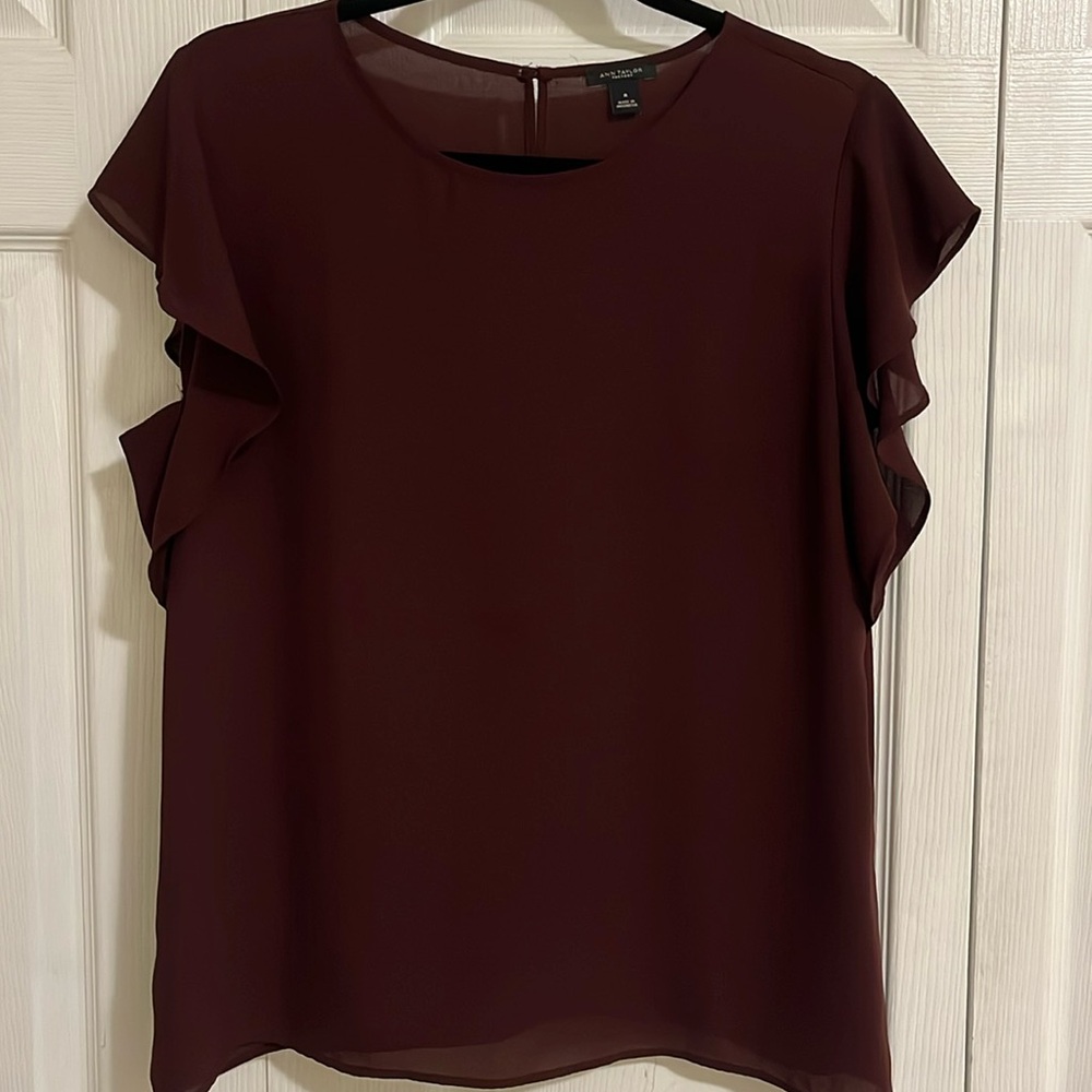 Maroon Ruffle Sleeve Blouse